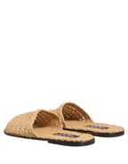 Beige Straw Raffia Slides Sandals Flats Shoes
