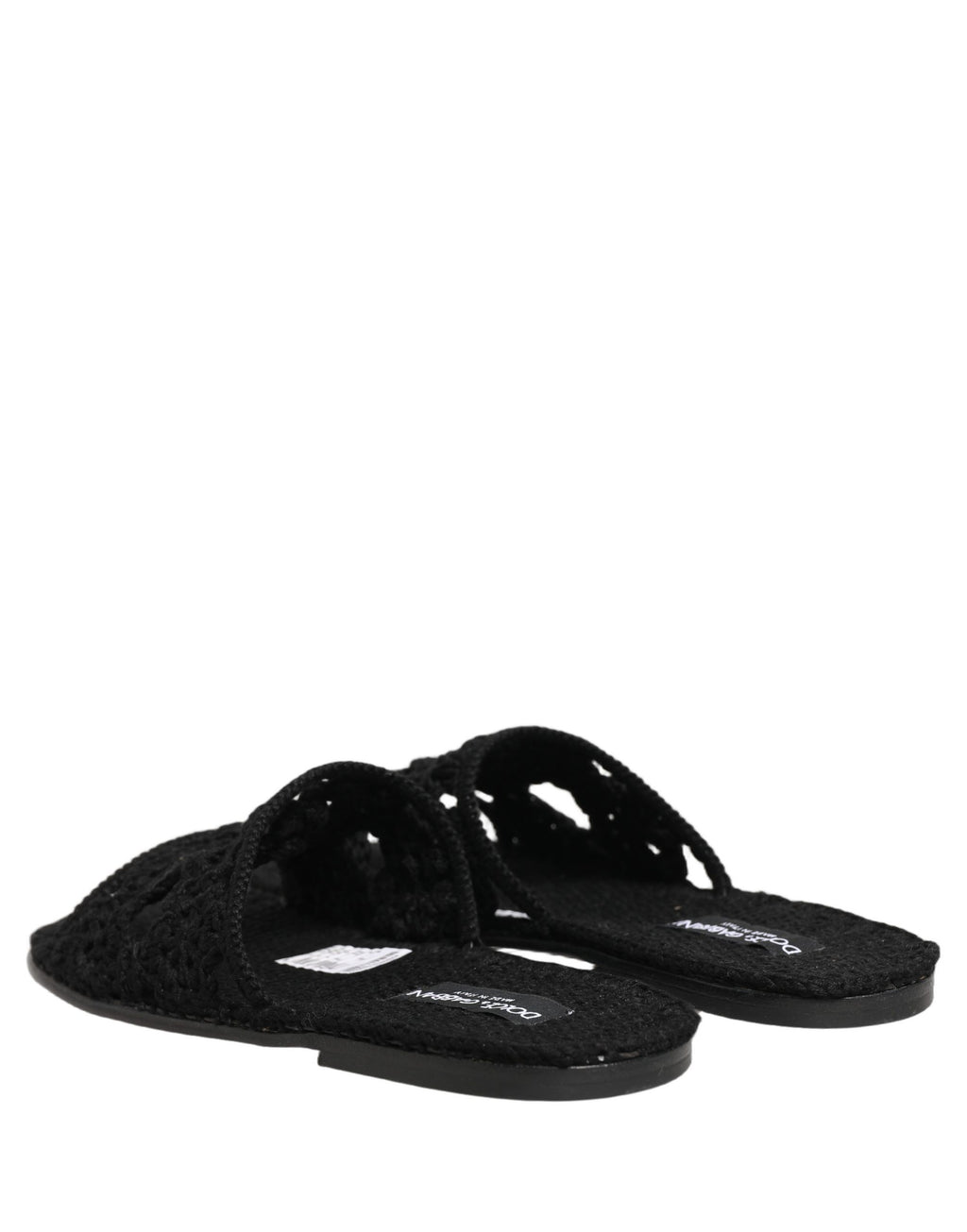 Black Fabric Woven Slides Sandals Flats Shoes