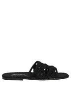 Black Fabric Woven Slides Sandals Flats Shoes