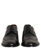 Black Embroidered Leather Derby Dress Shoes