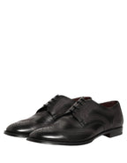 Black Embroidered Leather Derby Dress Shoes