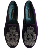 Purple Velvet Crown Embroidery Loafers Shoes