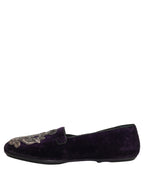 Purple Velvet Crown Embroidery Loafers Shoes