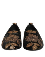 Black Floral Jacquard Dress Loafers Shoes