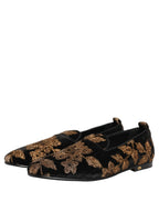 Black Floral Jacquard Dress Loafers Shoes