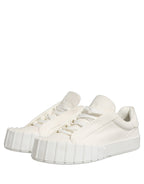 White Leather Low Top Lace Up Sneakers Shoes