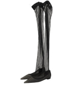 Black Over The Knee Tulle Flats Boots Shoes