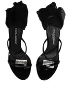 Stiletto Sandals Socks Knee High Boots Black