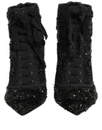 Black Embellished Mesh Ankle Boots Shoes