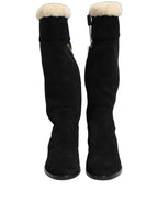 Suede Leather Knee High Boots Black