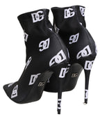 Black Logo Stretch Heels Ankle Boots Shoes