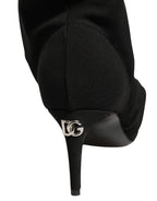 Black Stretch Socks Heels Ankle Boots Shoes