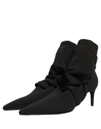 Black Stretch Socks Heels Ankle Boots Shoes
