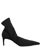 Black Stretch Socks Heels Ankle Boots Shoes