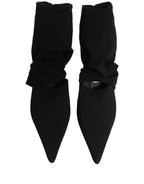Black Stretch Socks Heels Ankle Boots Shoes