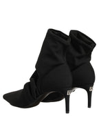 Black Stretch Socks Heels Ankle Boots Shoes