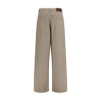 Beige Cotton Casual Pants