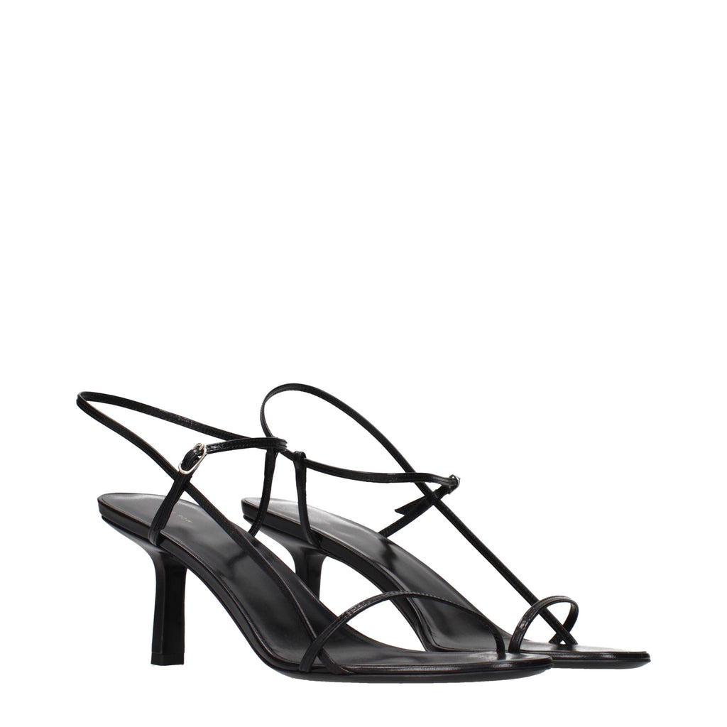 Black Leather Stiletto Heel Sandals