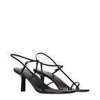 Black Leather Stiletto Heel Sandals