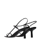 Black Leather Stiletto Heel Sandals