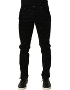 Black Logo Monogram Cotton Slim Denim Jeans
