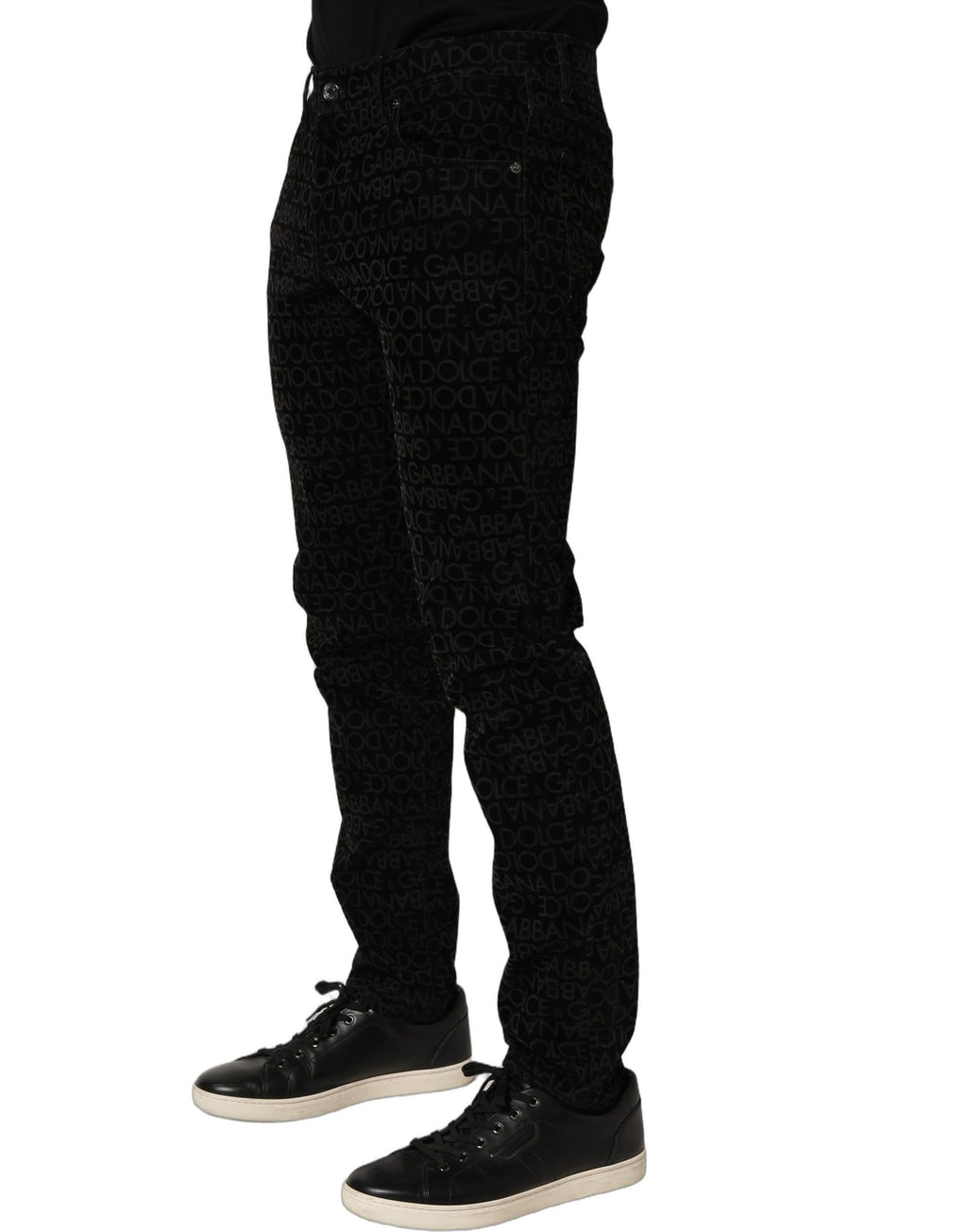 Black Logo Monogram Cotton Slim Denim Jeans