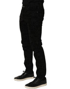Black Logo Monogram Cotton Slim Denim Jeans