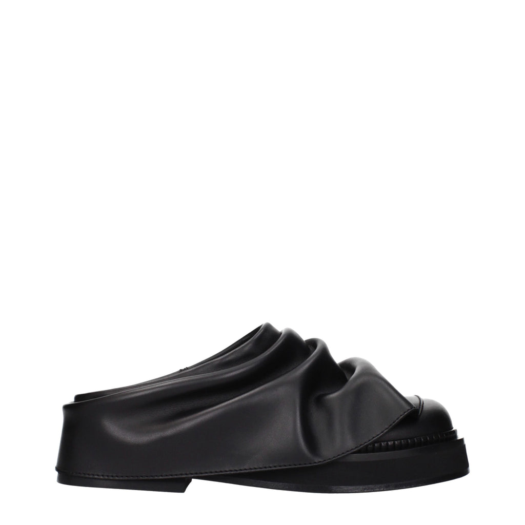 Black Leather Slippers