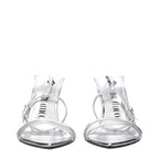 Gray Leather Stiletto Heel Sandals