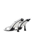 Gray Leather Stiletto Heel Sandals