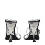Gray Leather Stiletto Heel Sandals