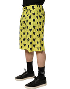 Yellow Cotton Heart Print Men Bermuda Shorts