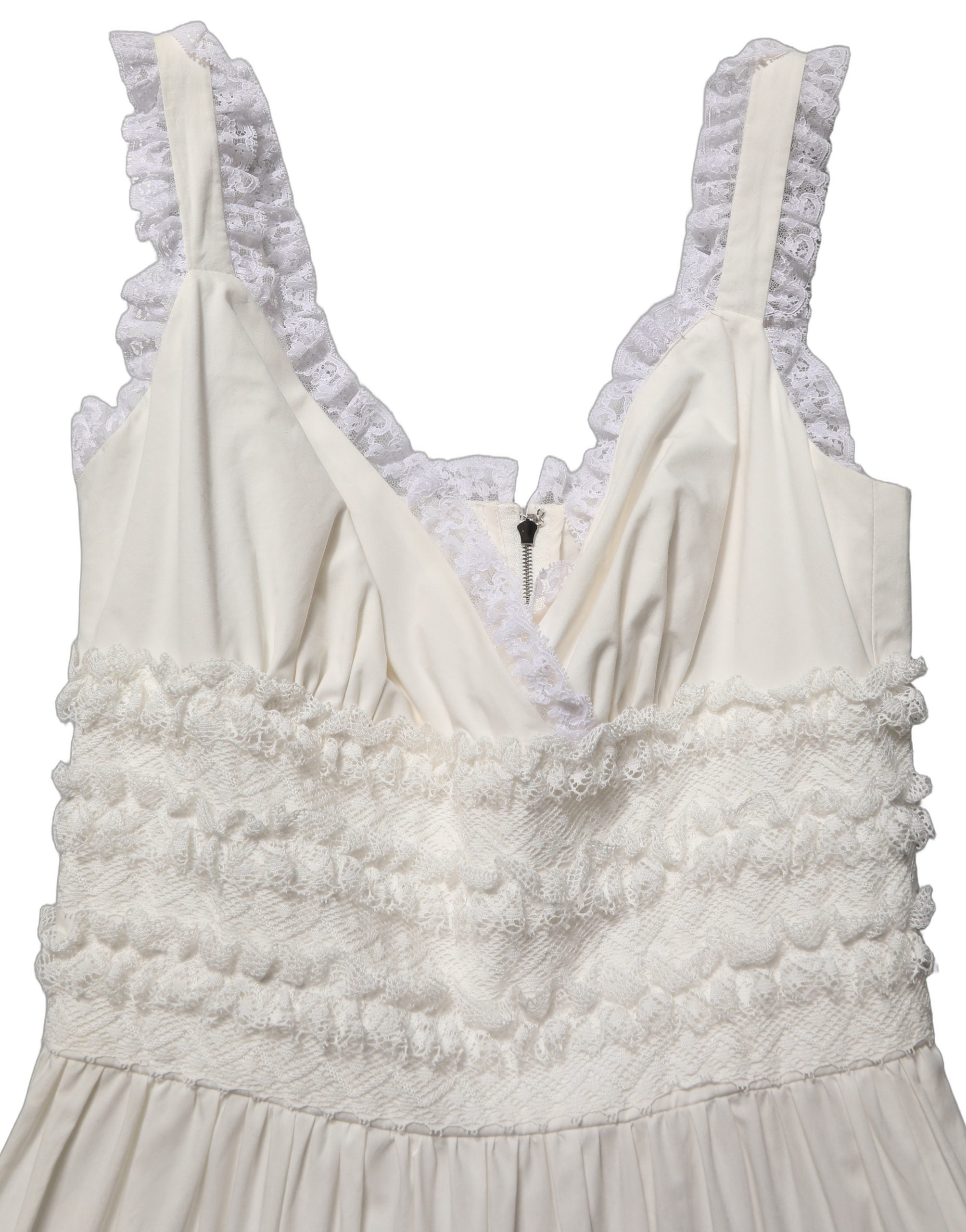 White Cotton Poplin Ruffled Midi Dress