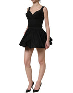 Black Nylon A-Line Sleeveless Mini Dress