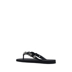 Black Polyester Flat Sandals