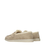Beige Leather Slip-On Loafers