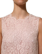 Pink Cotton Floral Lace Sleeveless Mini Dress