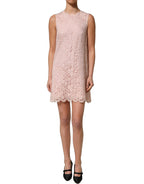 Pink Cotton Floral Lace Sleeveless Mini Dress