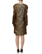 Brown Ocelot Print Long Sleeve Mini Dress