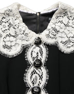 Black Lace Detailing Long Sleeves Midi Dress