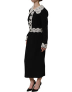 Black Lace Detailing Long Sleeves Midi Dress