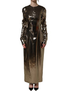 Metallic Gold Polyester LongSleeve Maxi Dress