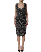 Black White Floral Lace Sleeveless Midi Dress