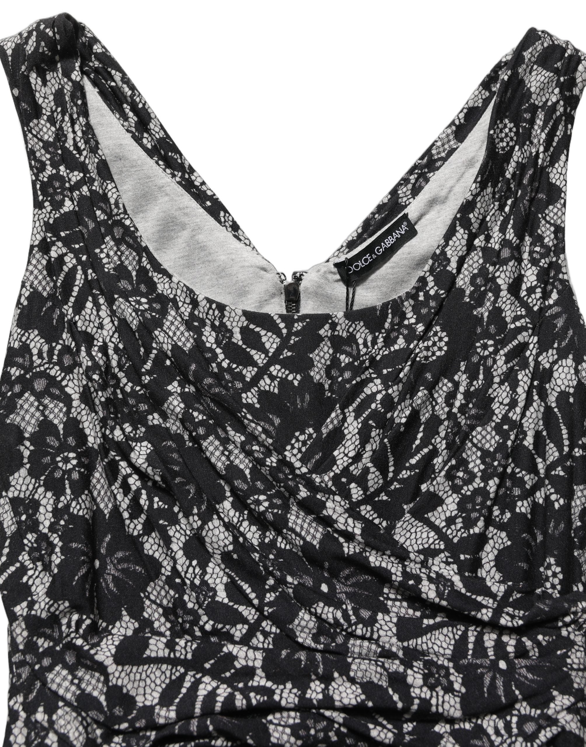 Black White Floral Lace Sleeveless Midi Dress