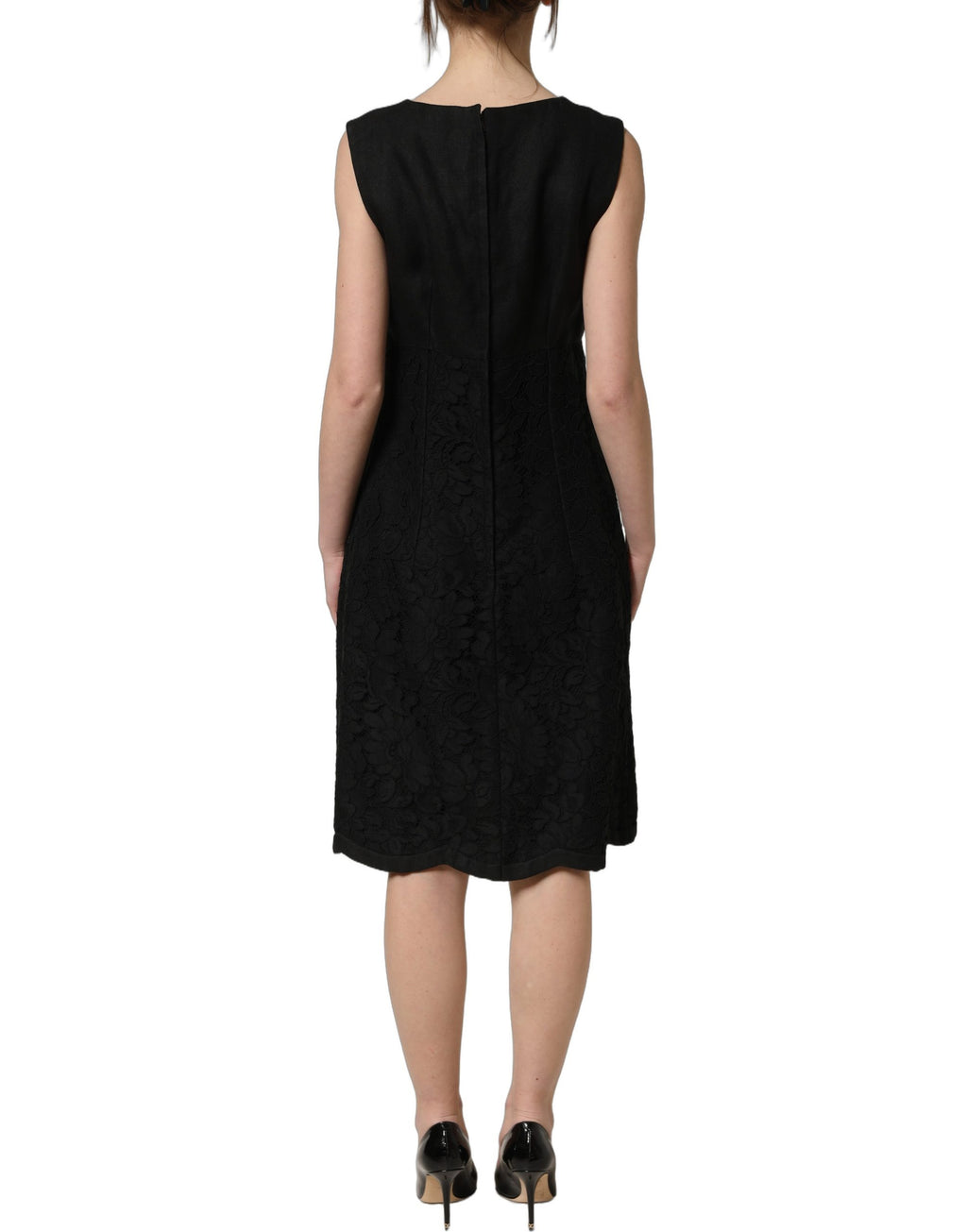 Black Floral Lace Sleeveless Shift Dress