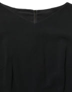 Black Viscose Short Sleeve A-line Midi Dress