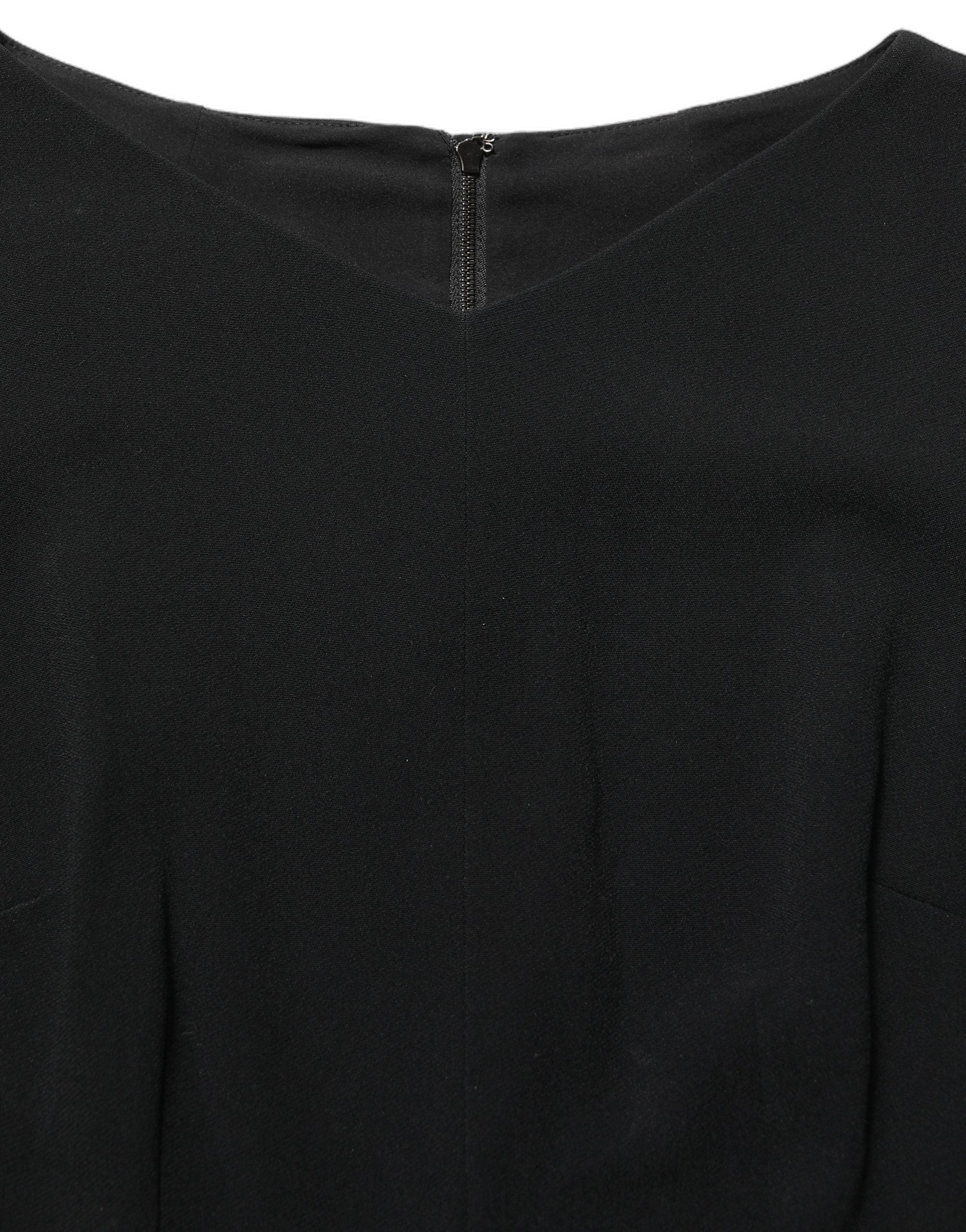 Black Viscose Short Sleeve A-line Midi Dress