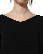 Black Viscose Short Sleeve A-line Midi Dress