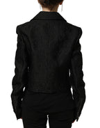 Black Floral Brocade Biker Blouson Jacket