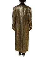 Gold Floral Jacquard Wool Trench Coat Jacket